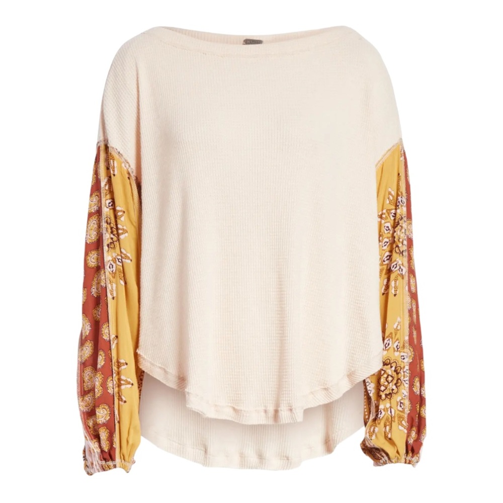 Free People We The Free Blossom Rose Thermal Top Patchwork Dolman Balloon Sleeve - Picture 11 of 11